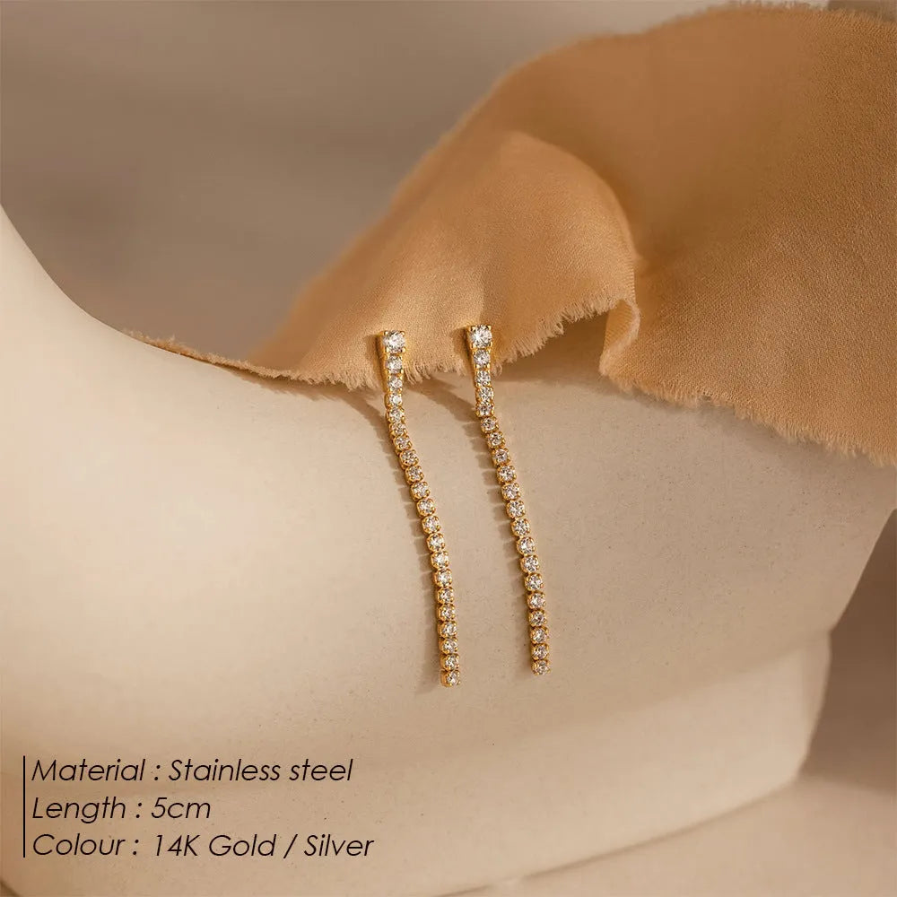 Women's geometric zircon earrings with Chinese style lines design in gold and steel colour options