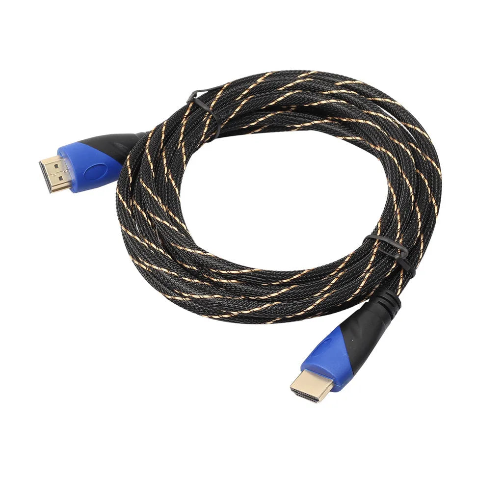 Male to male video cable black and gold with net blue black head aluminium alloy wire core