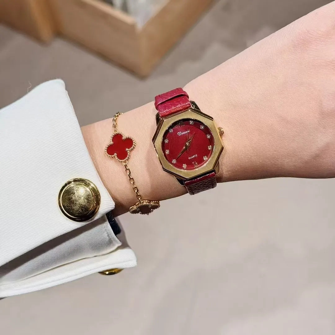Alloy women's wristwatch with Chinese style octagonal case and diamond decorative elements