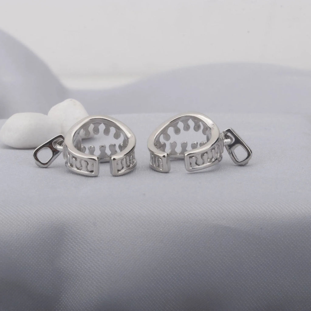 Copper geometric earrings with ear bone clip and zipper closure in ES862 colour