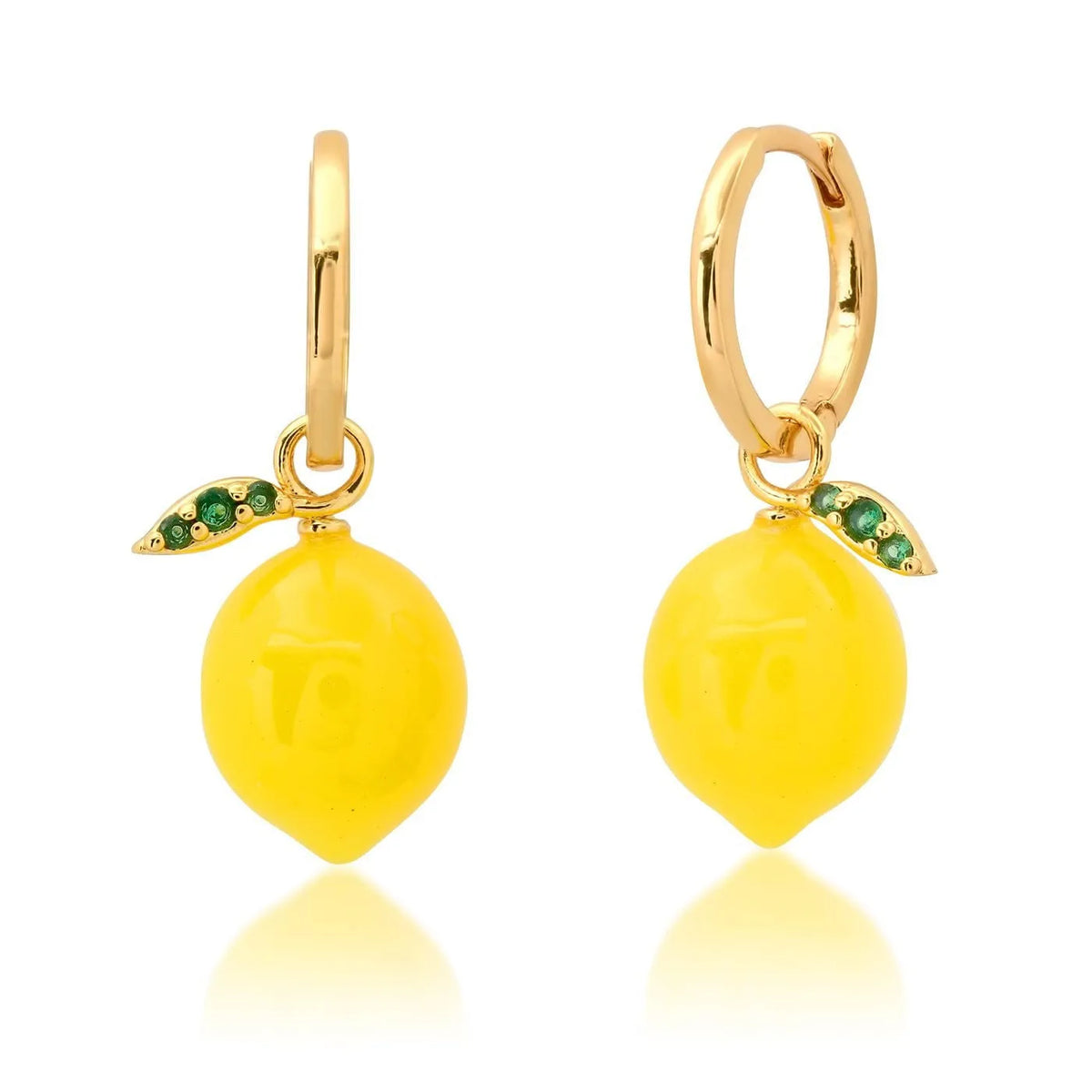 Gold plated fruit and vegetable design earrings in seven colours including carrot, blueberry and lemon options
