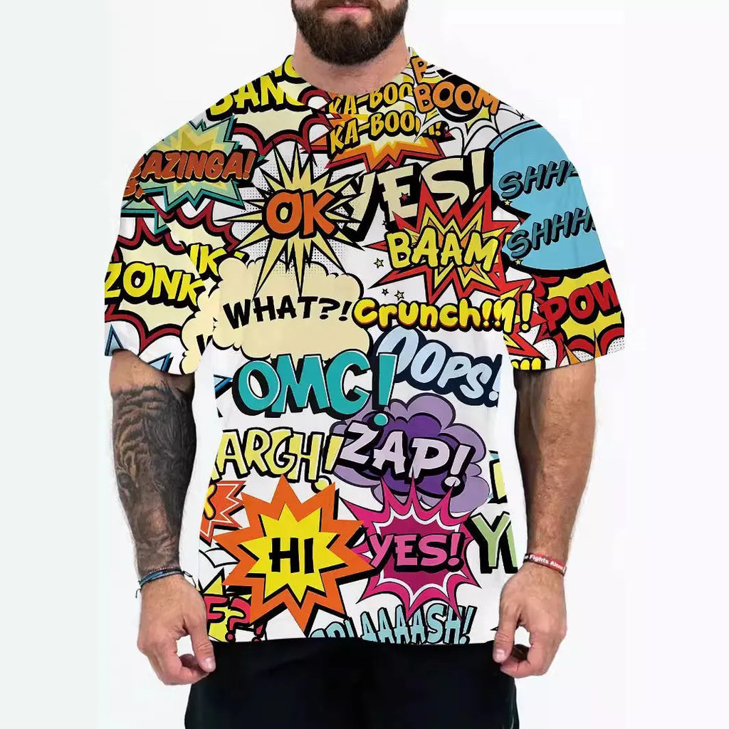 Men's loose fit short sleeve t-shirt in chemical fibre blend fabric with coloured design