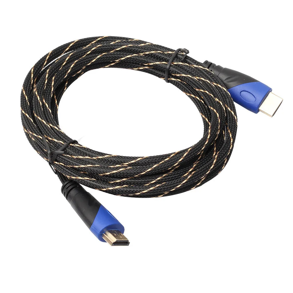 Male to male video cable black and gold with net blue black head aluminium alloy wire core
