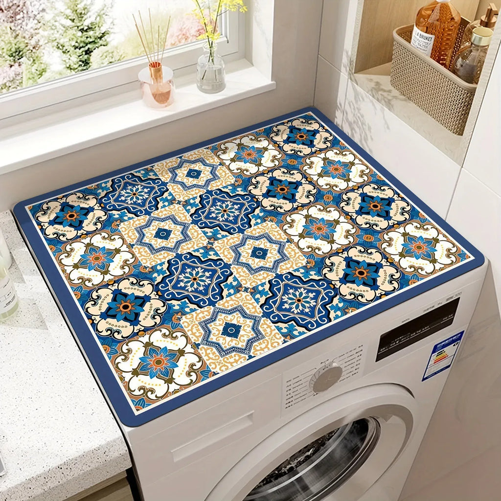 Dustproof absorbent washing machine mat, polyester fibre, square abstract painting print, 30x40cm to 50x60cm