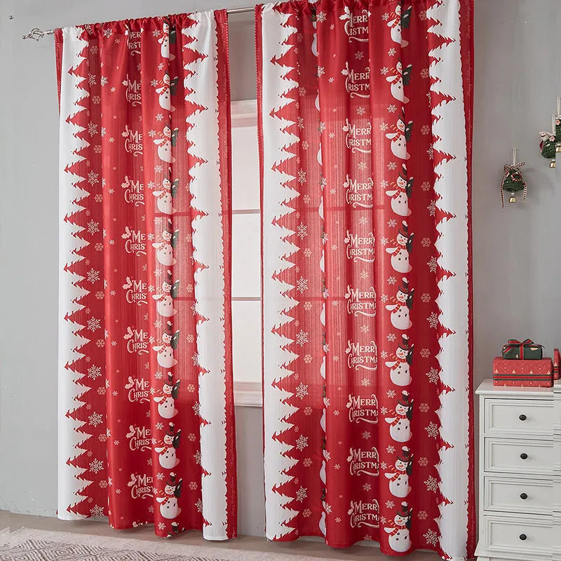 American-style rectangular polyester curtain with Christmas print patterns in red and blue colour schemes