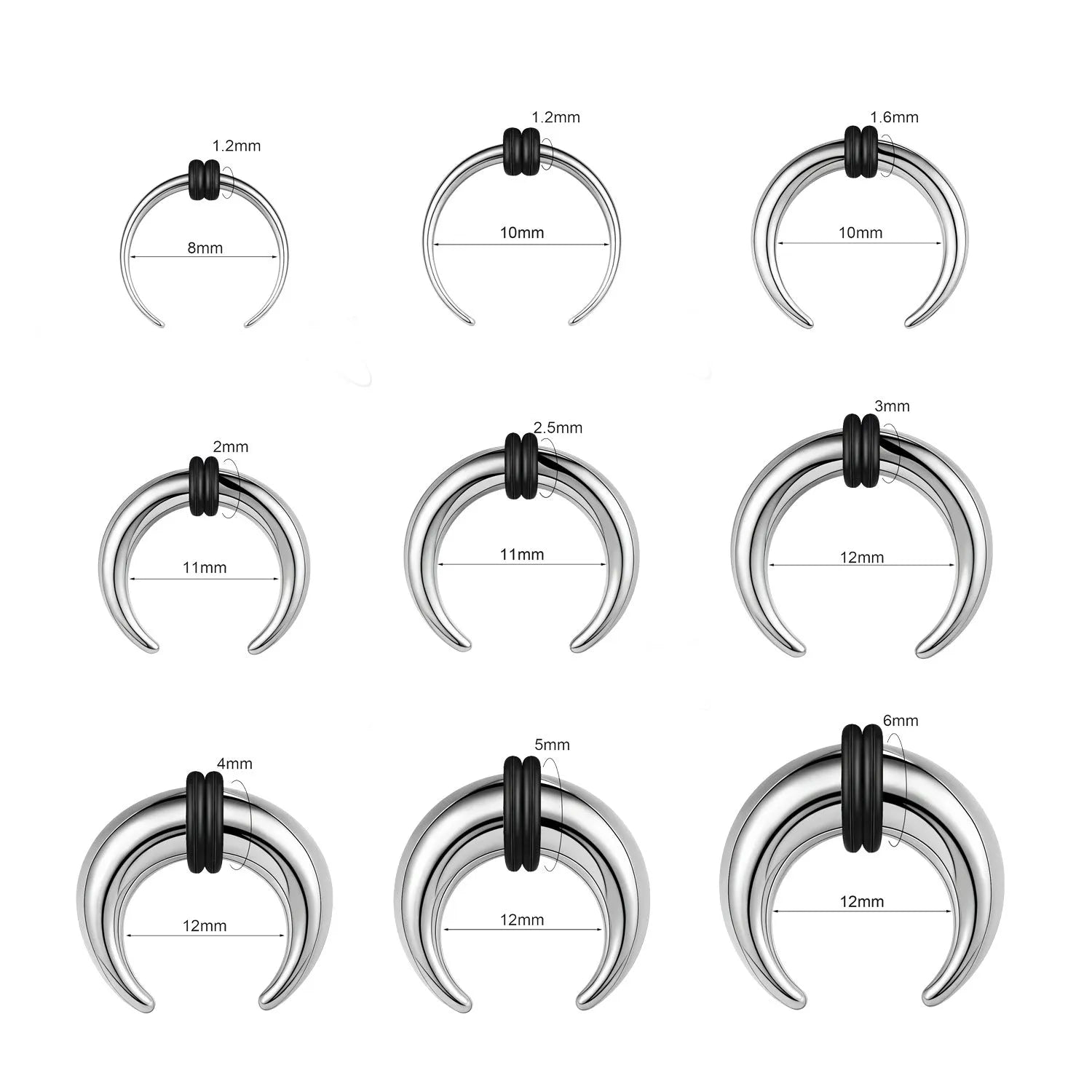 316 stainless steel C-shaped nose ring with buffalo horn design in black and steel finishes.