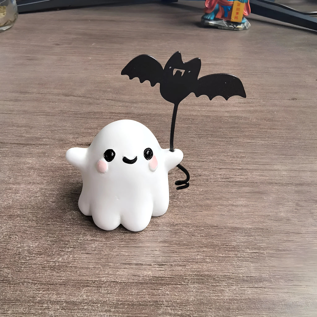 Mini ghost holding bat walking dog resin statue Halloween decoration measuring 4x5x4cm