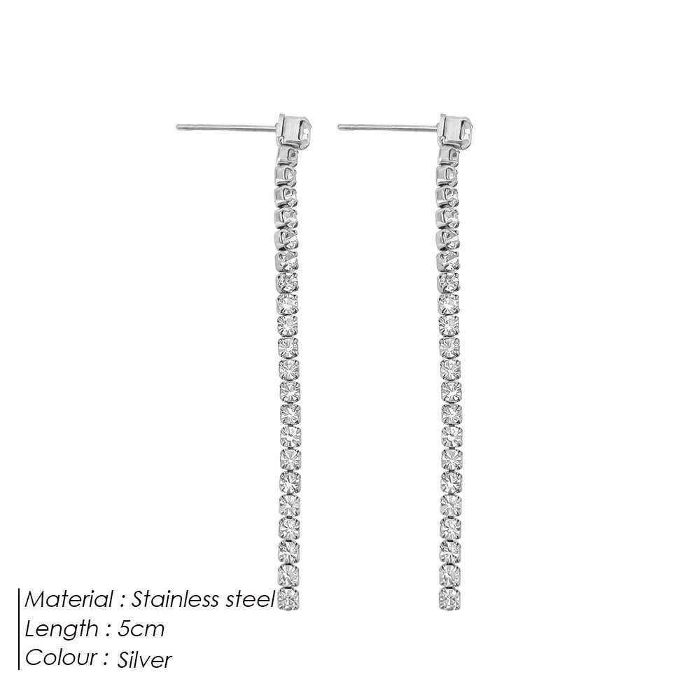 Women's geometric zircon earrings with Chinese style lines design in gold and steel colour options