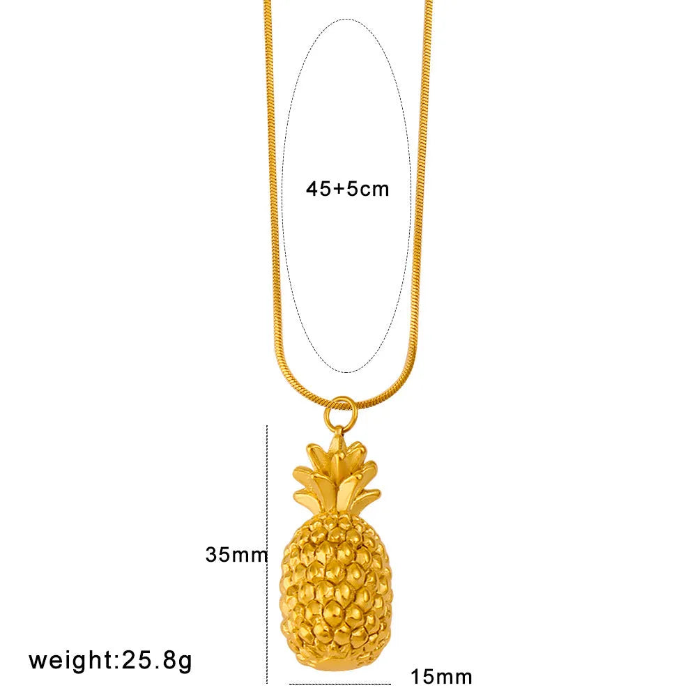 Stainless steel necklace with a colourful fruit pendant, showing apple, grape, watermelon, pineapple, strawberry, and banana design options.