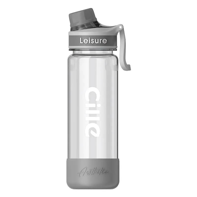 Plastic straw cup with cartoon pattern in grey, green, or pink colour, available in 520ml, 780ml, and 1000ml sizes