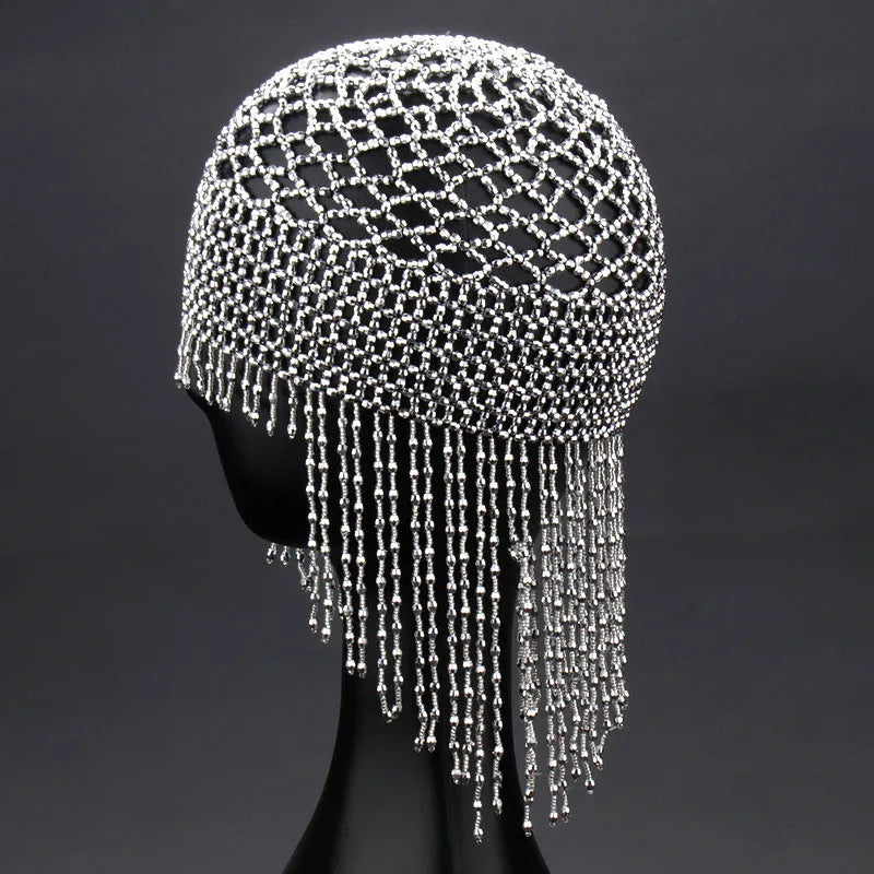 Handmade alloy belly dance hat with tassel ornament for female performers