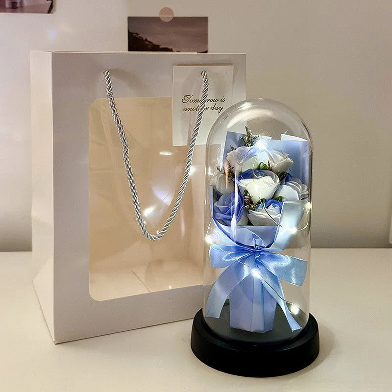 Formed bionic bouquet artificial flower arrangement in a selection of colours including gradient blue and light pink.