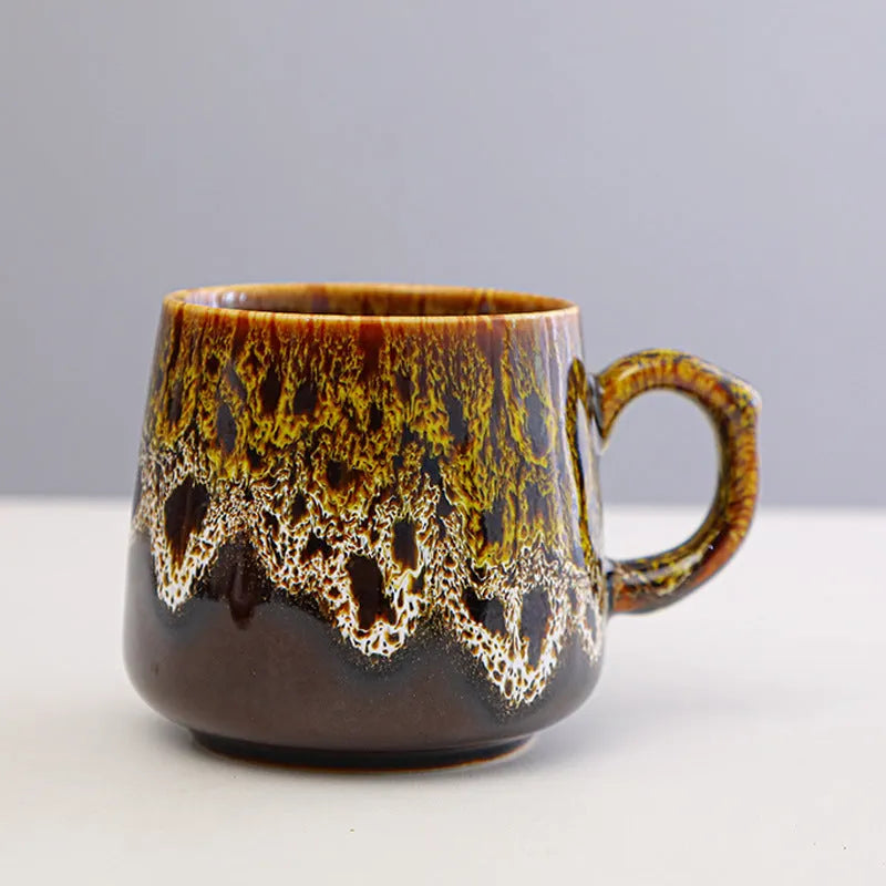 Creative large-capacity retro coffee mug with 8cm height and 8cm diameter, 301-400ml capacity, first grade quality, available in four styles