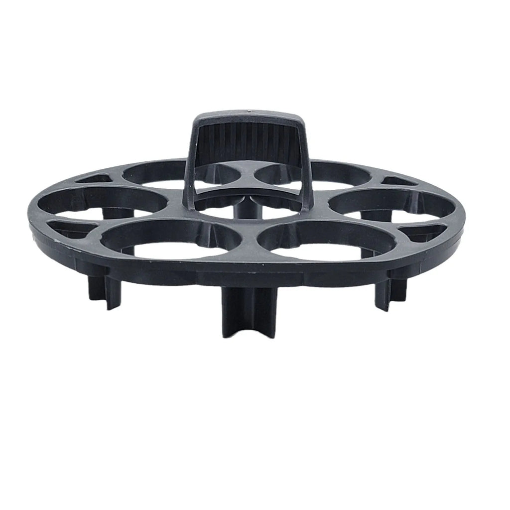 Black plastic egg holder basket for cooking machines measuring 13.8 x 12.6 x 5.7 cm