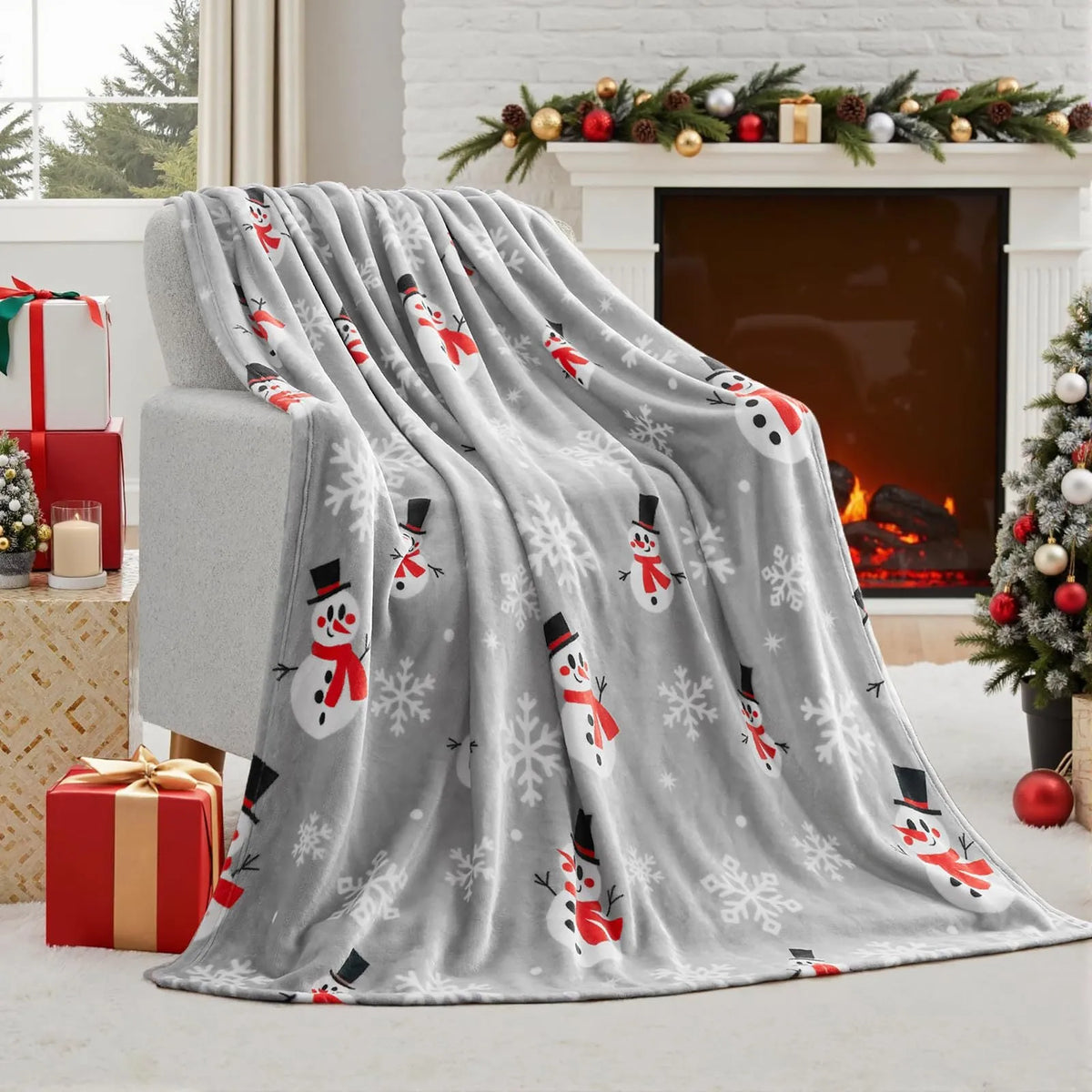 Soft polyester flannel Christmas blanket in American style with plush texture, showing available colour options