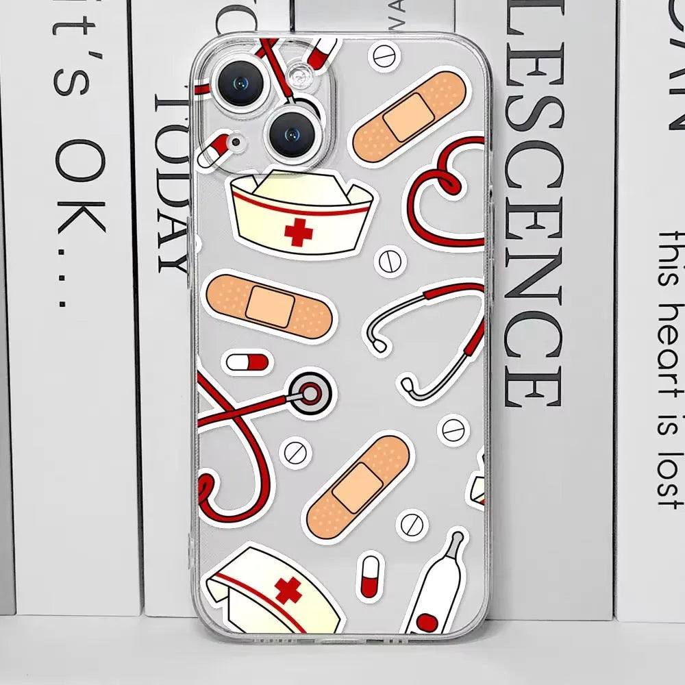 Cartoon nurse phone case in TPU with spray paint finish, fall protection for iPhone models