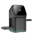 Black magnetic wireless charging stand showing phone attachment and 180-degree rotation adjustment