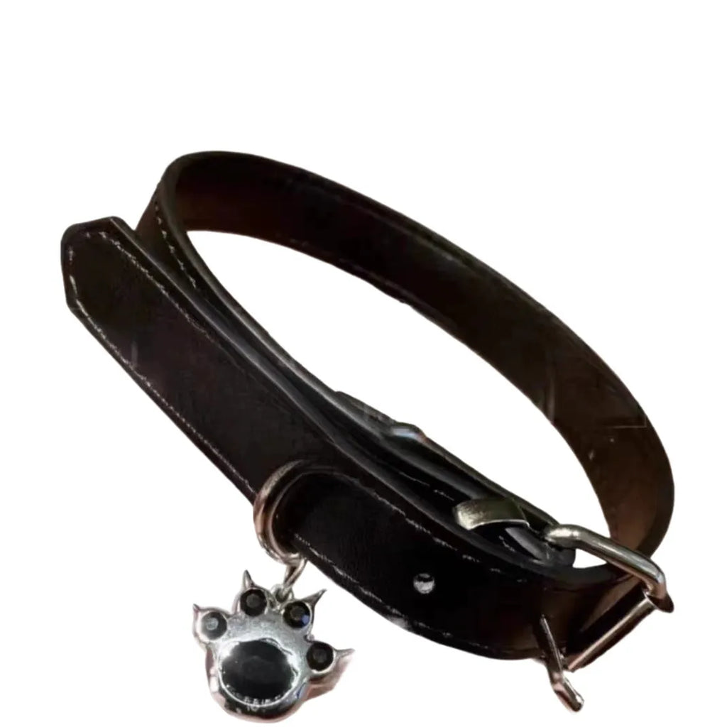 Black adjustable choker collar necklace with cute cat paw design, regular chain, 21-50cm