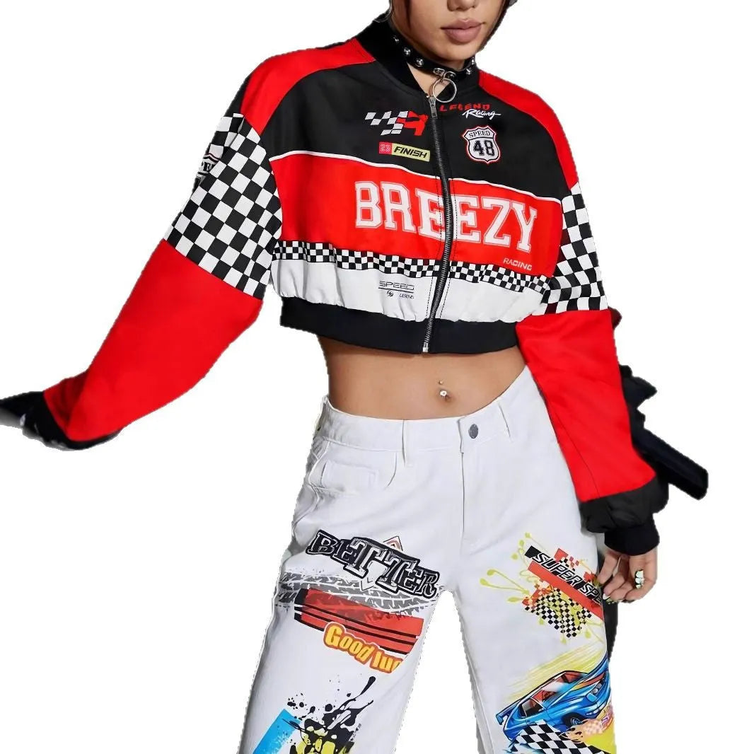 Women's loose fit digital print jacket with geometric pattern in blue colour option