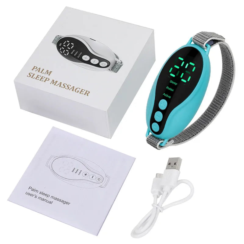 Compact blue and white sleep aid instrument with timing function and wind speed adjustment