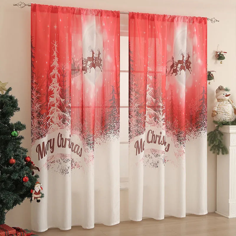 American-style rectangular polyester curtain with Christmas print patterns in red and blue colour schemes