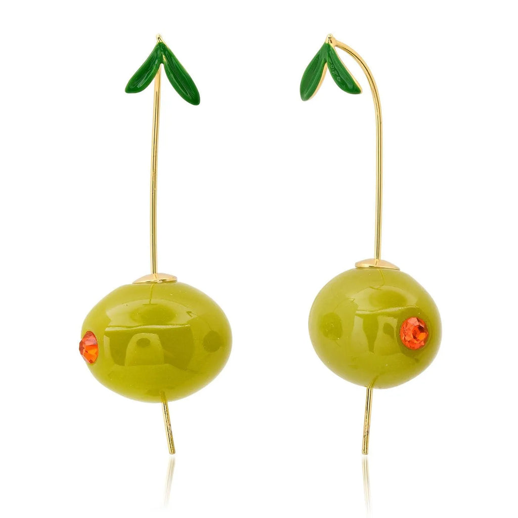 Gold plated fruit and vegetable design earrings in seven colours including carrot, blueberry and lemon options