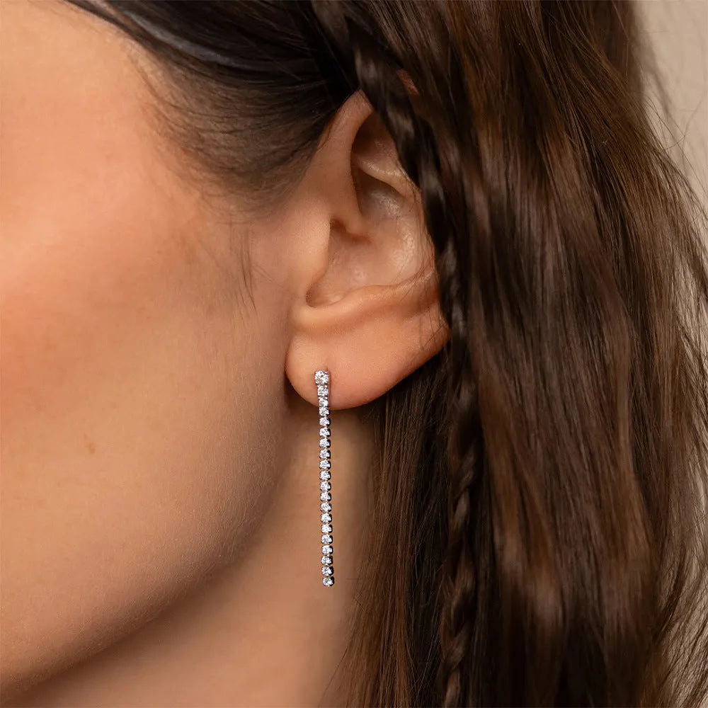 Women's geometric zircon earrings with Chinese style lines design in gold and steel colour options