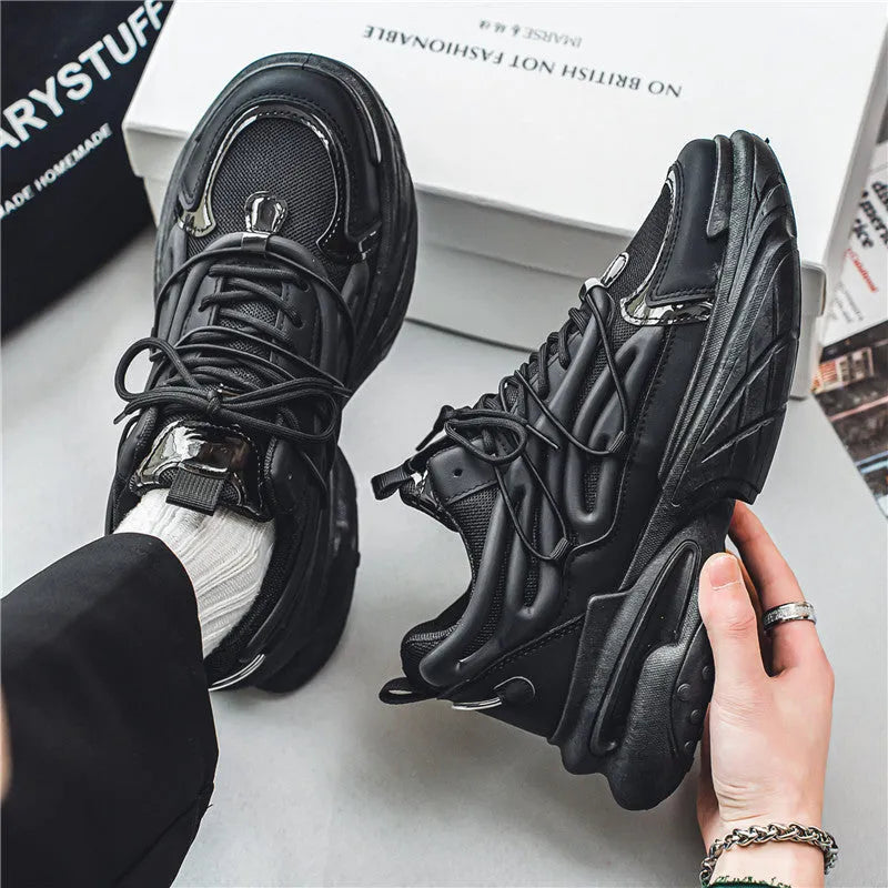 Men's beige and black mesh sneakers with rubber soles and lace-up front