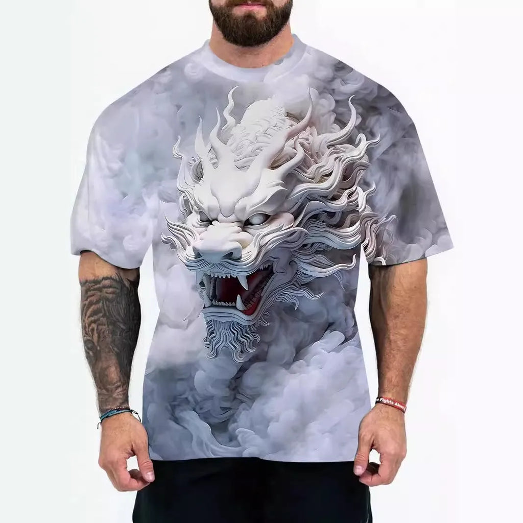 Men's loose fit short sleeve t-shirt in chemical fibre blend fabric with coloured design