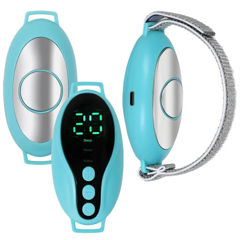Compact blue and white sleep aid instrument with timing function and wind speed adjustment