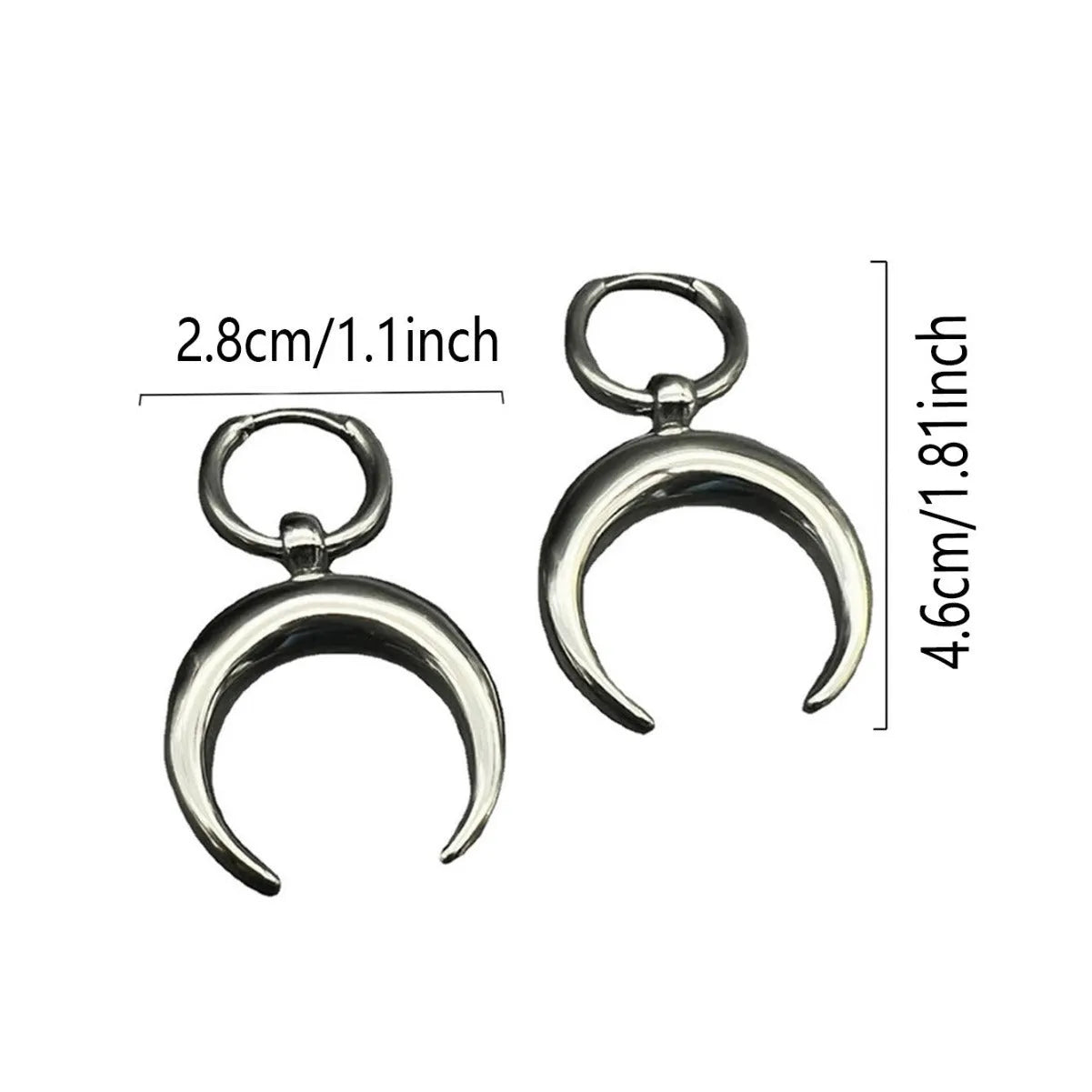 Silver Gothic moon geometric hoop earrings with ear clip fastening