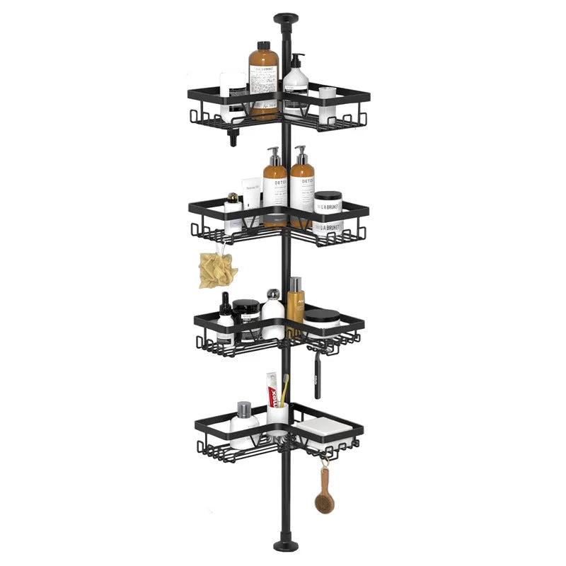 4 layer retractable stainless steel bathroom storage rack with hole-free installation