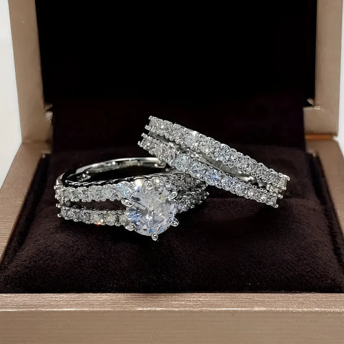 2 in 1 female ring set with fashion and fully-jewelled designs in three metallic colours