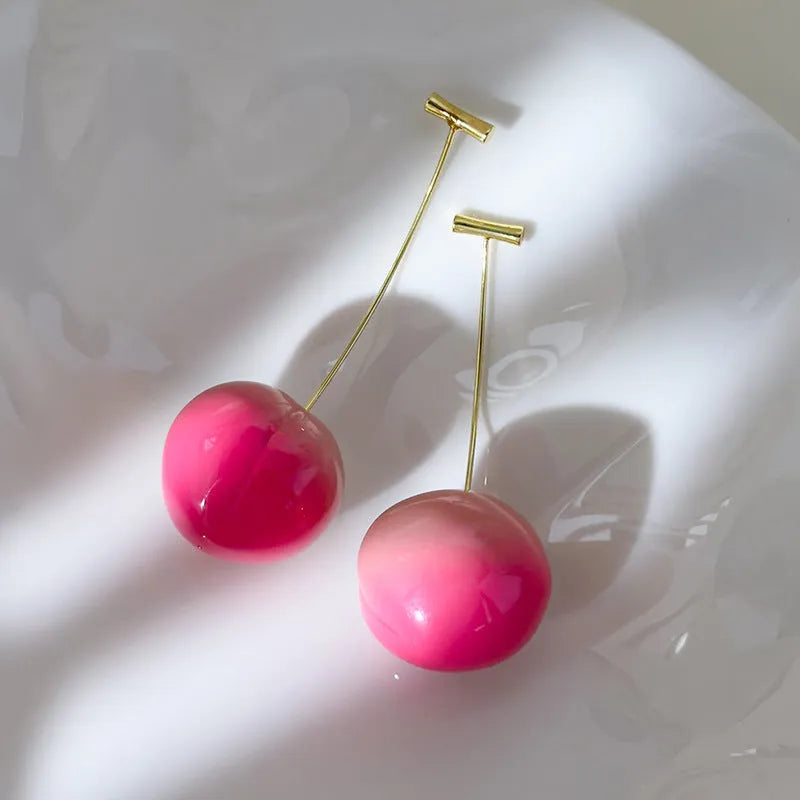 Acrylic peach fruit earrings with copper posts in small and large size options