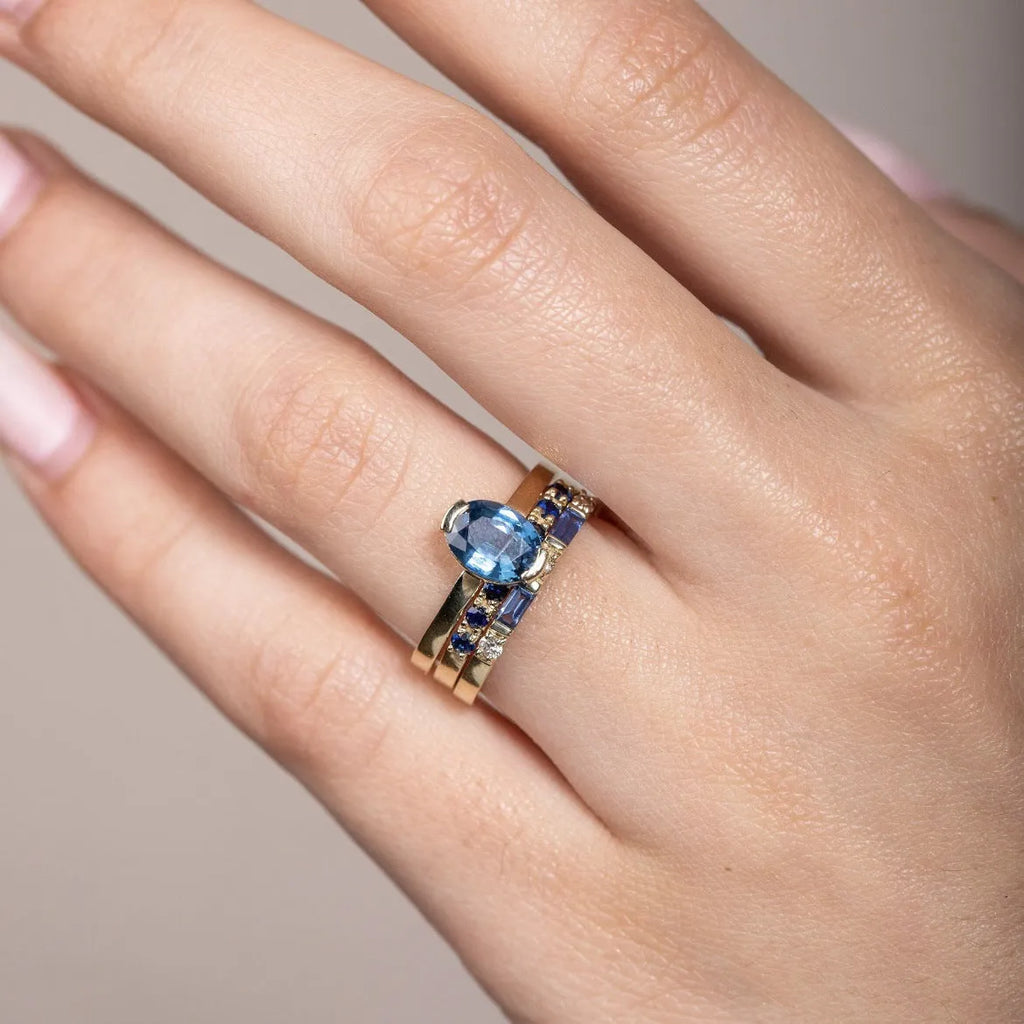 Gold tone three-piece women's ring set with inlaid topaz and geometric shape, sizes No.6 to No.10