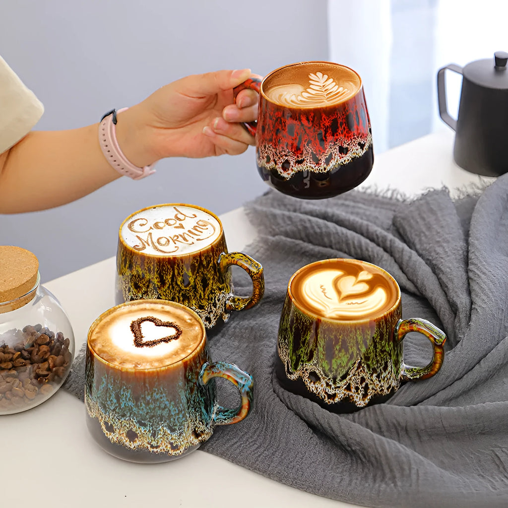 Creative large-capacity retro coffee mug with 8cm height and 8cm diameter, 301-400ml capacity, first grade quality, available in four styles