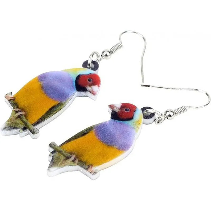 Blue titmouse pendant acrylic earrings with geometric snake motifs in two colour options