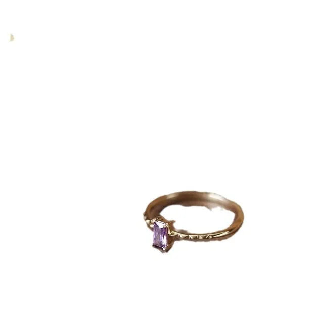 Women's thin copper ring with inlaid purple zircon, light yellow gold or platinum colour, sizes 5 to 10