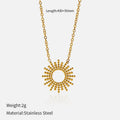 Gold-tone geometric chain necklace and bracelet set with sunflower design on stainless steel