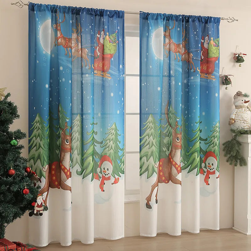 American-style rectangular polyester curtain with Christmas print patterns in red and blue colour schemes