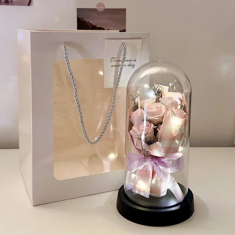 Formed bionic bouquet artificial flower arrangement in a selection of colours including gradient blue and light pink.
