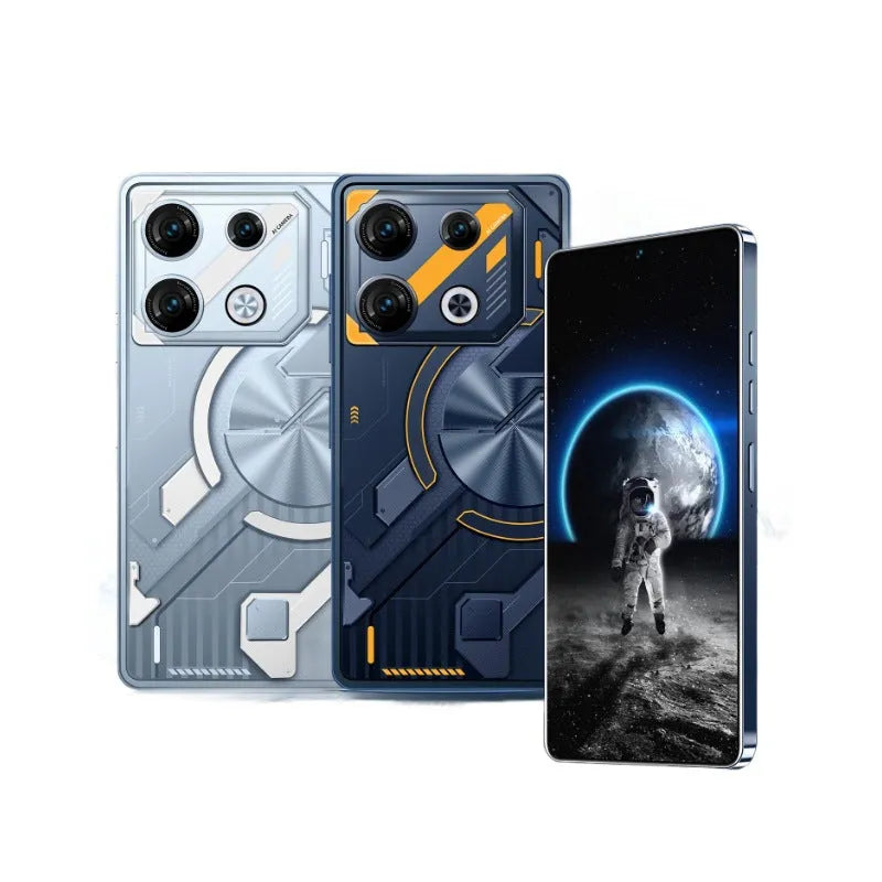 GT10 Pro Blue and GT10 Pro Silver Android smartphones with straight plate design on a plain background.