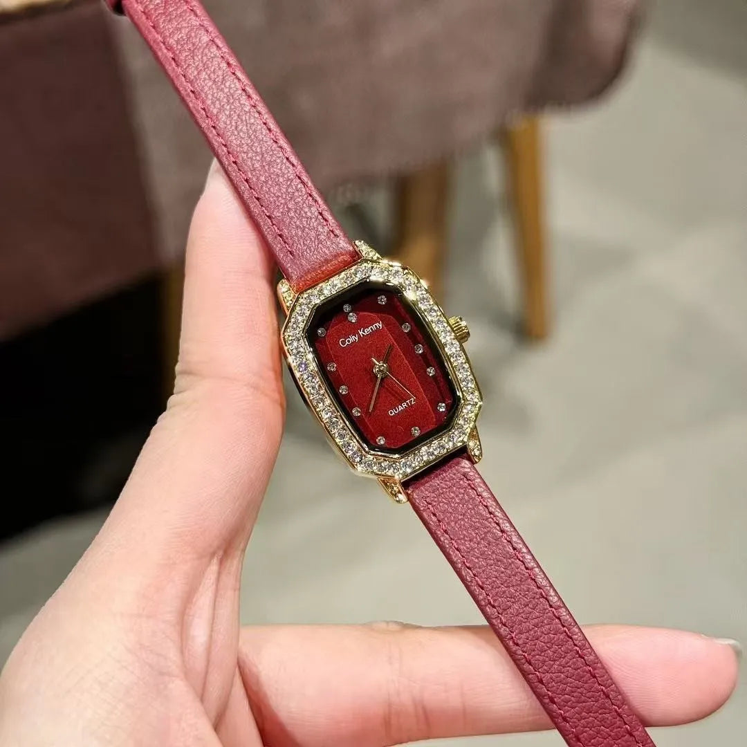 Alloy women's wristwatch with Chinese style octagonal case and diamond decorative elements
