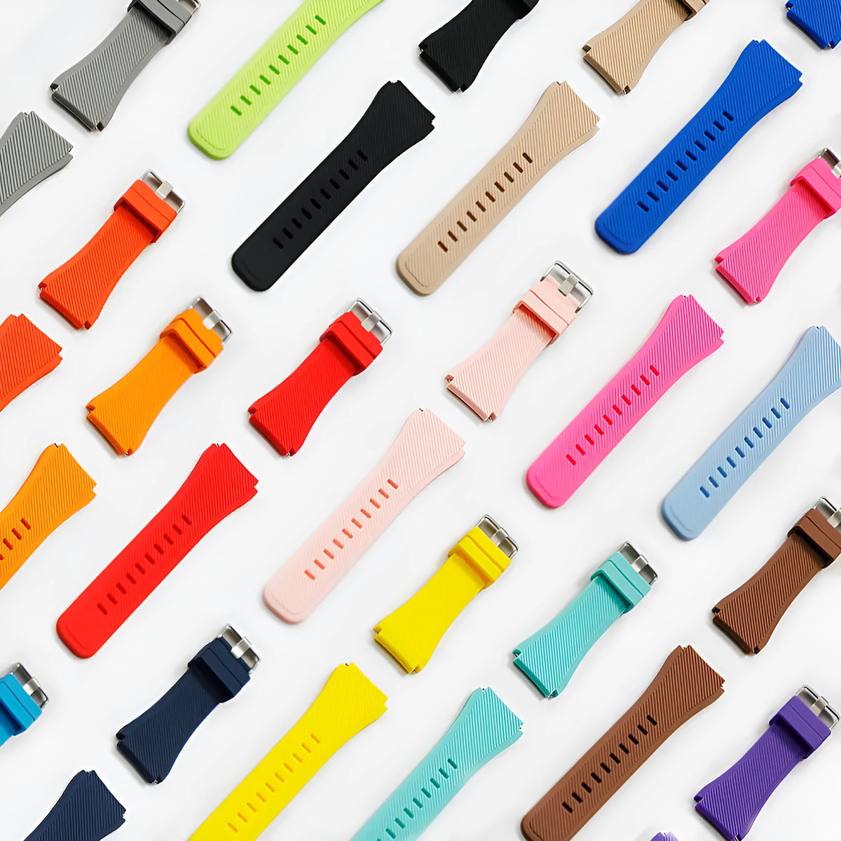 Silicone watch strap for S3 Twill 2022mm monochrome watch, sports style, 125 x 98mm, shown in available colours