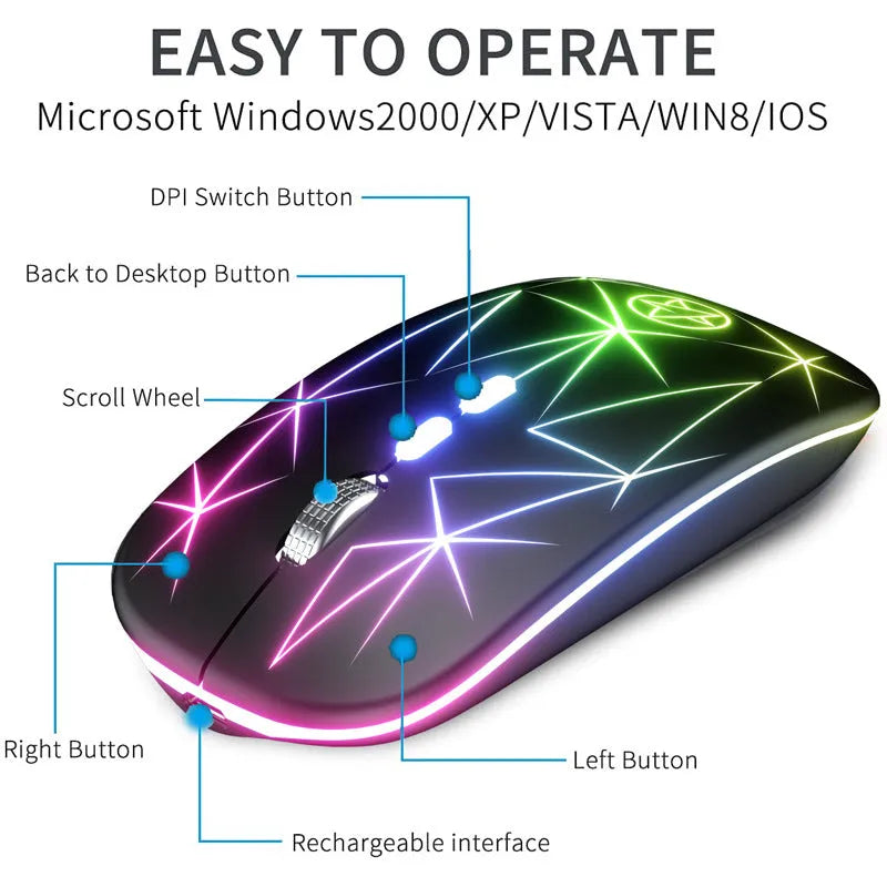 Wireless Bluetooth mouse with luminous charging indicator and metal scroll wheel in six colour options