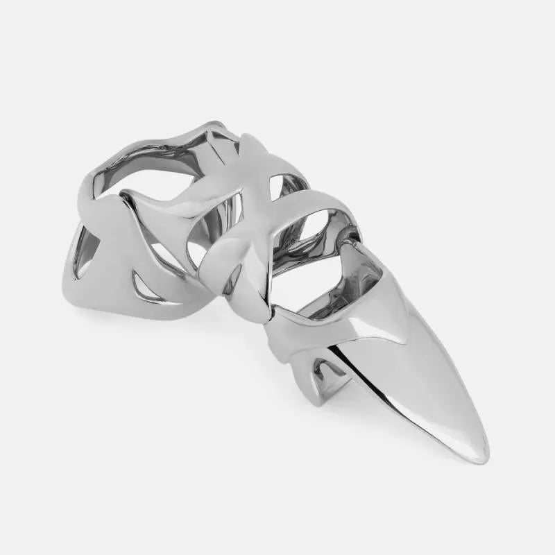 Silver punk armour style finger cover ring made from alloy for alternative fashion jewellery