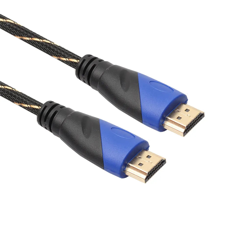 Male to male video cable black and gold with net blue black head aluminium alloy wire core