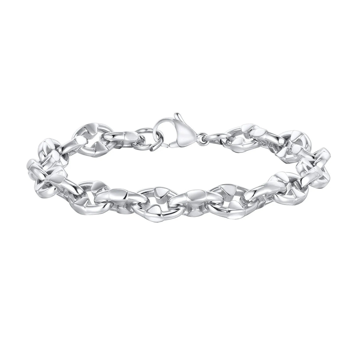 Men's stainless steel thick chain bracelet with geometric design and steel colour finish