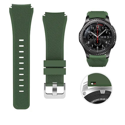 Silicone watch strap for S3 Twill 2022mm monochrome watch, sports style, 125 x 98mm, shown in available colours