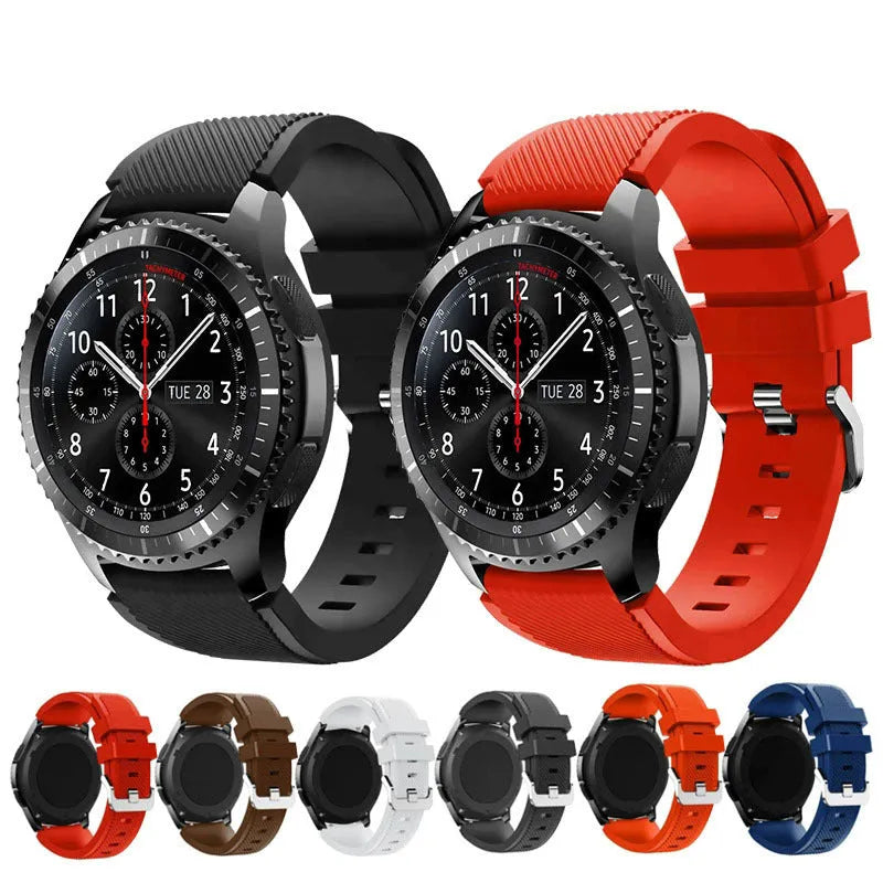 Silicone watch strap for S3 Twill 2022mm monochrome watch, sports style, 125 x 98mm, shown in available colours